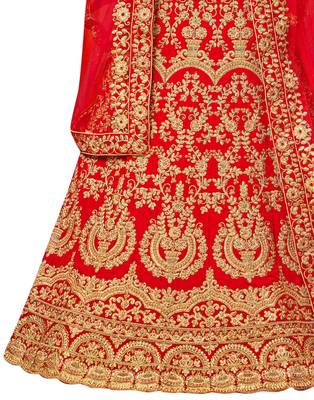 Red Embroidered Velvet Semi Stitched Lehenga 3