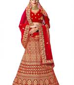 Red Embroidered Velvet Semi Stitched Lehenga
