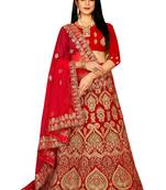 Red Embroidered Velvet Semi Stitched Lehenga
