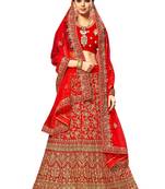 Red Embroidered Velvet Semi Stitched Lehenga