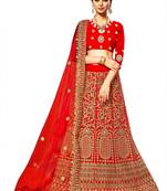 Red Embroidered Velvet Semi Stitched Lehenga