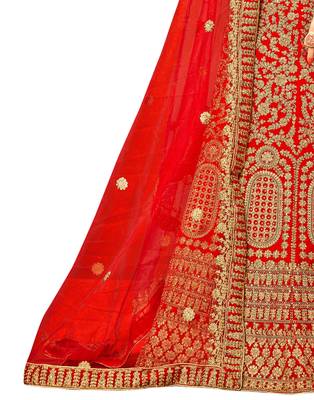 Red Embroidered Velvet Semi Stitched Lehenga 4