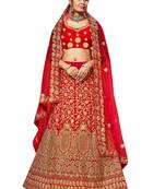 Red Embroidered Velvet Semi Stitched Lehenga