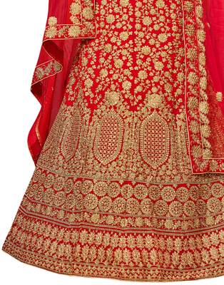 Red Embroidered Velvet Semi Stitched Lehenga 3