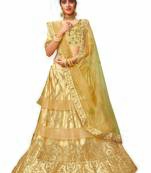 Beige Embroidered Net Semi Stitched Lehenga
