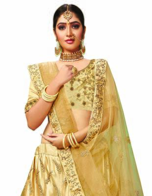 Beige Embroidered Net Semi Stitched Lehenga 3