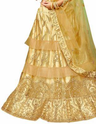 Beige Embroidered Net Semi Stitched Lehenga 4