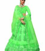 Green Embroidered Net Semi Stitched Lehenga