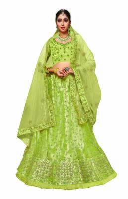 Light-Green Embroidered Net Semi Stitched Lehenga 1