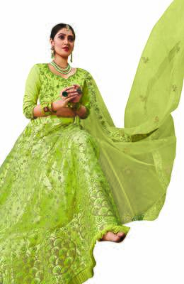 Light-Green Embroidered Net Semi Stitched Lehenga 2