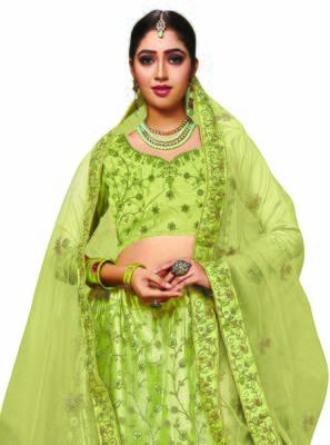 Light-Green Embroidered Net Semi Stitched Lehenga 3