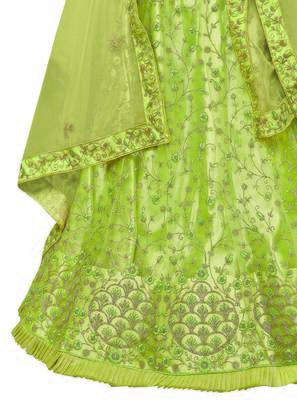 Light-Green Embroidered Net Semi Stitched Lehenga 4