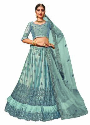 Grey Embroidered Net Semi Stitched Lehenga 1