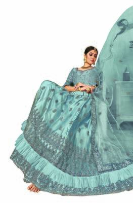 Grey Embroidered Net Semi Stitched Lehenga 2