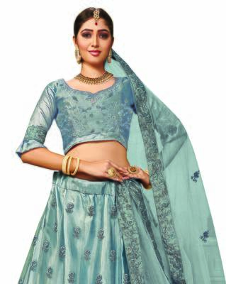 Grey Embroidered Net Semi Stitched Lehenga 4