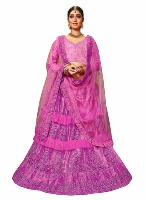 Purple Embroidered Net Semi Stitched Lehenga 1