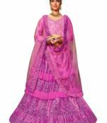 Purple Embroidered Net Semi Stitched Lehenga