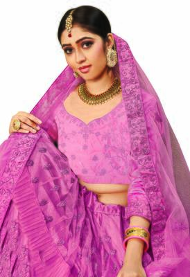Purple Embroidered Net Semi Stitched Lehenga 2