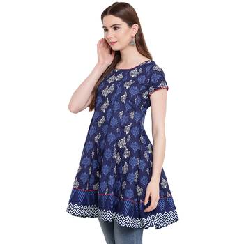 Blue printed cotton short-kurtis 2