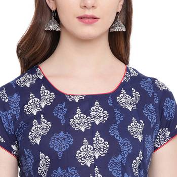 Blue printed cotton short-kurtis 5
