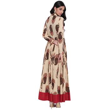 Cream printed cotton long-kurtis 4