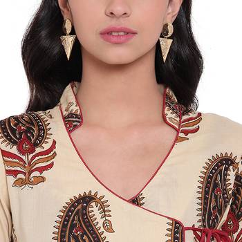 Cream printed cotton long-kurtis 5