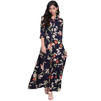 Blue printed viscose rayon long-kurtis 1