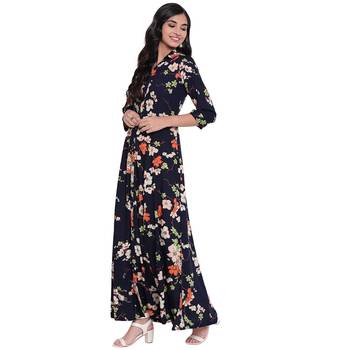 Blue printed viscose rayon long-kurtis 2