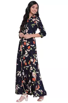 Blue printed viscose rayon long-kurtis