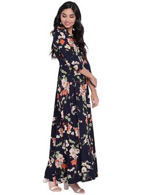 Blue printed viscose rayon long-kurtis 3