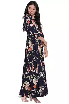 Blue printed viscose rayon long-kurtis