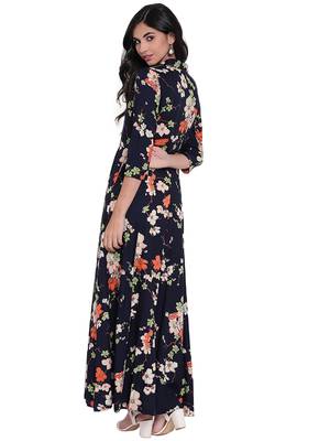 Blue printed viscose rayon long-kurtis 4