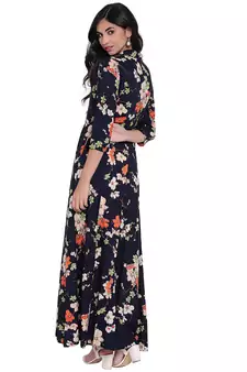 Blue printed viscose rayon long-kurtis
