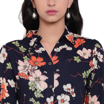 Blue printed viscose rayon long-kurtis 5