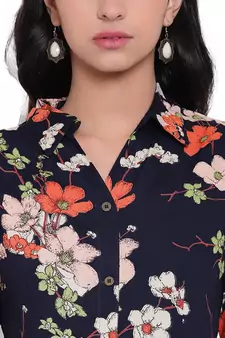 Blue printed viscose rayon long-kurtis