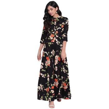 Black printed viscose rayon long-kurtis 1
