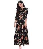 Black printed viscose rayon long-kurtis