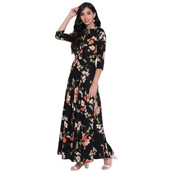 Black printed viscose rayon long-kurtis 2