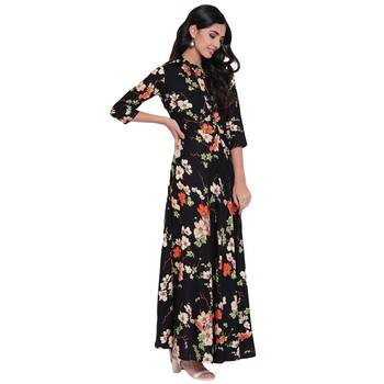 Black printed viscose rayon long-kurtis 3