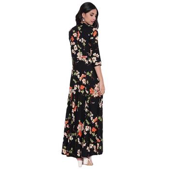 Black printed viscose rayon long-kurtis 4