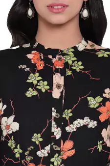 Black printed viscose rayon long-kurtis