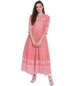 Pink printed cotton long-kurtis