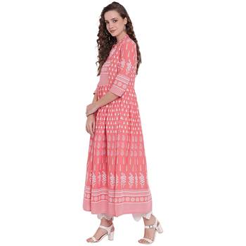 Pink printed cotton long-kurtis 2