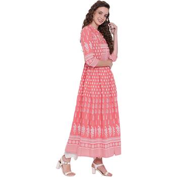 Pink printed cotton long-kurtis 3