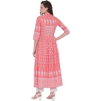 Pink printed cotton long-kurtis 4