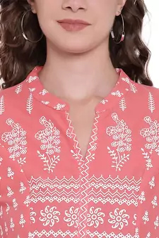 Pink printed cotton long-kurtis