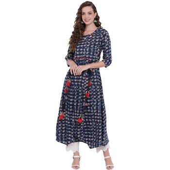Blue printed cotton long-kurtis 1