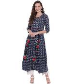 Blue printed cotton long-kurtis