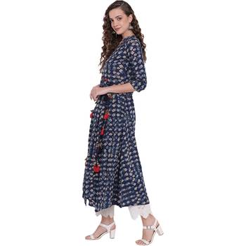 Blue printed cotton long-kurtis 2