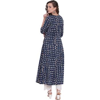 Blue printed cotton long-kurtis 4